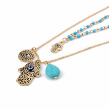 Charms Blue Evil Eye Hamsa Hand Necklace Vintage Bead Turquoise Necklaces&Pendants Women Fine Jewelry J4U66