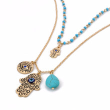 Charms Blue Evil Eye Hamsa Hand Necklace Vintage Bead Turquoise Necklaces&Pendants Women Fine Jewelry J4U66