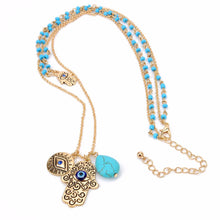 Charms Blue Evil Eye Hamsa Hand Necklace Vintage Bead Turquoise Necklaces&Pendants Women Fine Jewelry J4U66