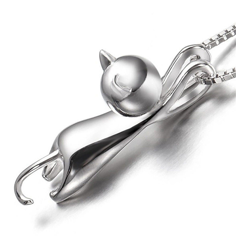 Sweet Kitty Pendant animal collares Necklace Silver Plated Necklace Tiny Cat Pendants Odd Fancy Jewelry Necklace J4U66