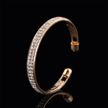 Women Jewelry 2 Row Rhinestone Crystal Silver Gold Plated Bangles Cuff Bracelets J4U66