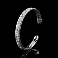 Women Jewelry 2 Row Rhinestone Crystal Silver Gold Plated Bangles Cuff Bracelets J4U66