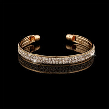 Women Jewelry 2 Row Rhinestone Crystal Silver Gold Plated Bangles Cuff Bracelets J4U66