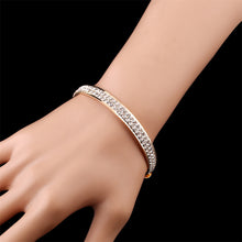 Women Jewelry 2 Row Rhinestone Crystal Silver Gold Plated Bangles Cuff Bracelets J4U66