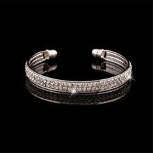 Women Jewelry 2 Row Rhinestone Crystal Silver Gold Plated Bangles Cuff Bracelets J4U66