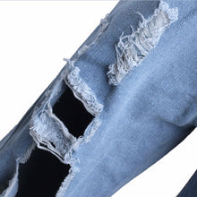 Women Plus Size Vintage Holes Ripped Jeans Denim Blue Trousers Retro Denim Women Europe Pants beggar pant J4U66