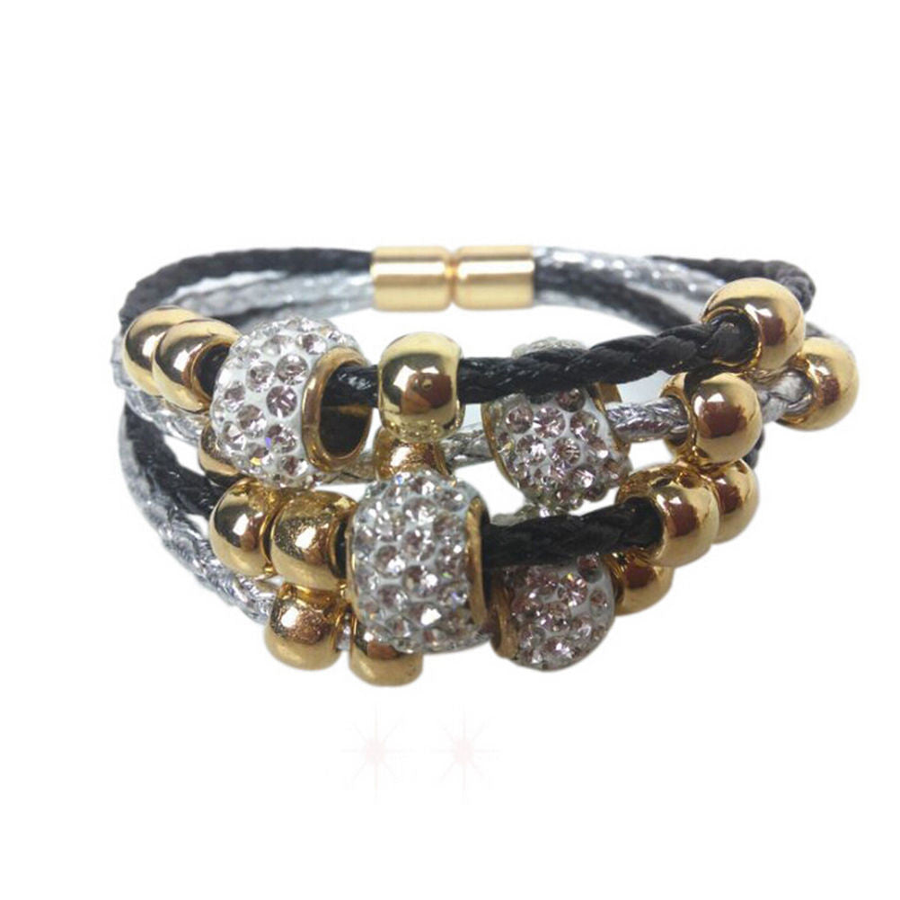 Magnetic Clasp Multi Layers Faux Leather Crystal Rope Bracelet European and American Style Women Bracelet Jewelry for Women J4U66