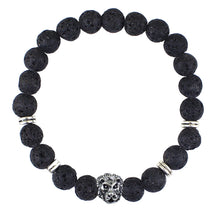 Black Beads Strand Bracelet Lava Rock Stone Animal Lion Leopard Tiger Head Bracelet Men's Bracelet Retro Vintage J4U66