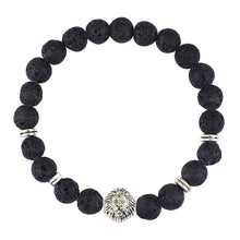 Black Beads Strand Bracelet Lava Rock Stone Animal Lion Leopard Tiger Head Bracelet Men's Bracelet Retro Vintage J4U66