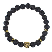 Black Beads Strand Bracelet Lava Rock Stone Animal Lion Leopard Tiger Head Bracelet Men's Bracelet Retro Vintage J4U66