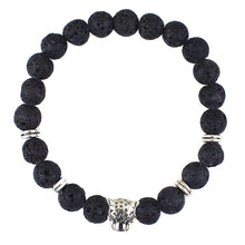 Black Beads Strand Bracelet Lava Rock Stone Animal Lion Leopard Tiger Head Bracelet Men's Bracelet Retro Vintage J4U66