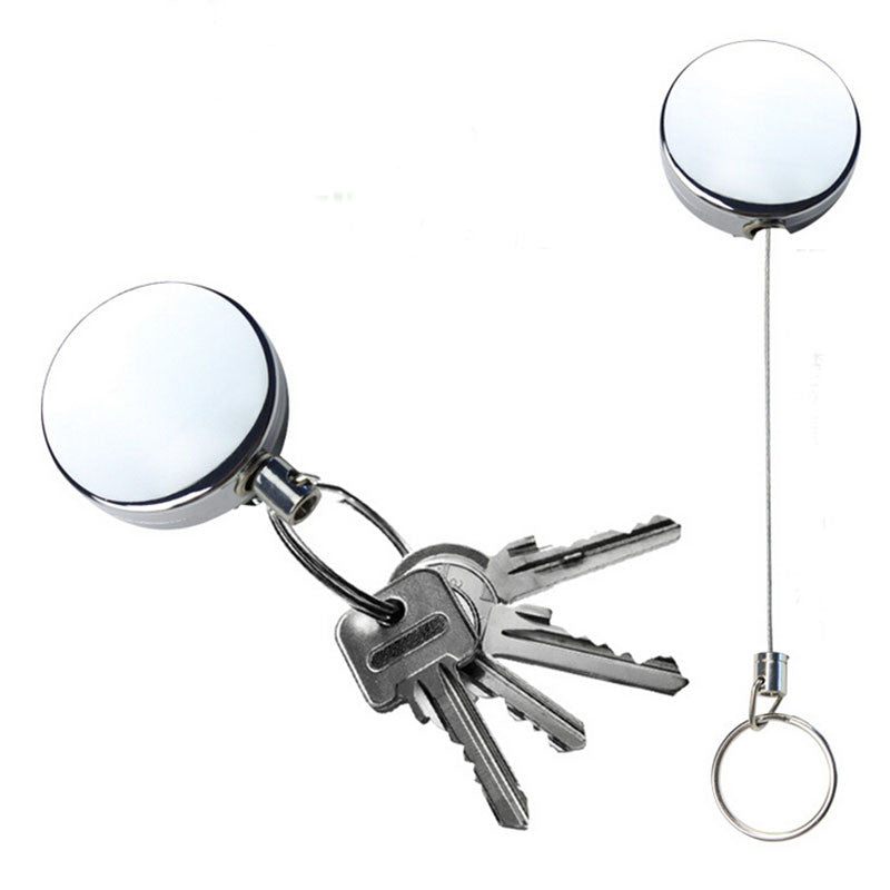 Retractable Metal Card Badge Holder Steel Recoil Ring Belt Clip Pull Key Chain J4U66