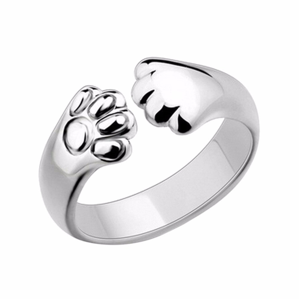 Women Lady Silver Plated Cat Paw Claw Rings Open Party Ring Adjustable For Young Girls Jewelry  J4U66