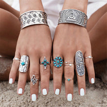 ring OR /9pcs rings Silver Punk Vintage Ring Womens Retro Geometry Finger Rings Boho Style J4U66