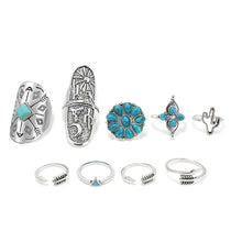ring OR /9pcs rings Silver Punk Vintage Ring Womens Retro Geometry Finger Rings Boho Style J4U66