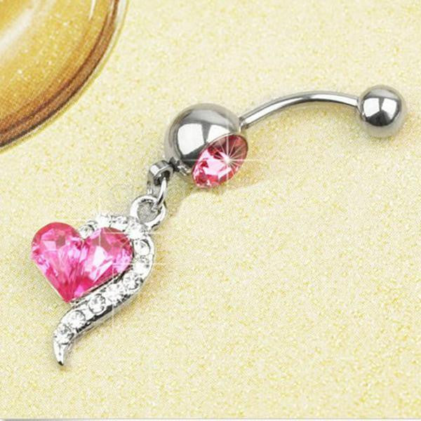 s Rose Red Rhinestone Crystal Heart Barbells Navel Belly Bar Button Ring Body Piercing J4U66