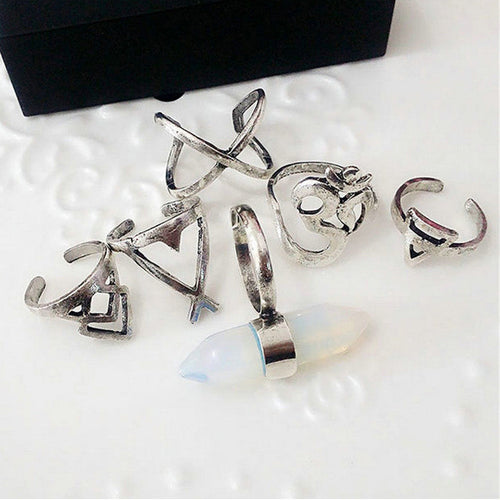 6pcs rings Silver Boho Women Stack Plain Above Knuckle Ring Midi Finger Tip Rings Set J4U66