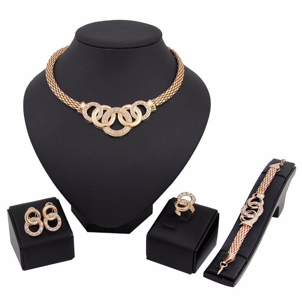 Jewelry Sets Nigerian African Beads Collar Statement Necklace Earrings Bracelet Ring Women Wedding Party Accessories J4U66