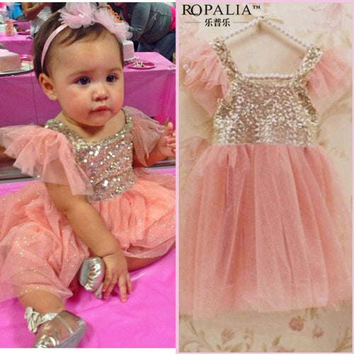2-10Y Kids Toddler Baby Girls Sequins One Piece Dress Pleated Princess Dresses  J4U66