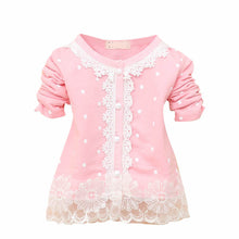 2-4Years Baby Kids Girls Polka Dots Children Outerwear Shirt Long Sleeve Lace Pearl Cardigan Dress Coat Clothing J4U66
