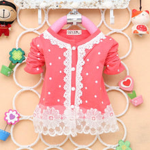2-4Years Baby Kids Girls Polka Dots Children Outerwear Shirt Long Sleeve Lace Pearl Cardigan Dress Coat Clothing J4U66