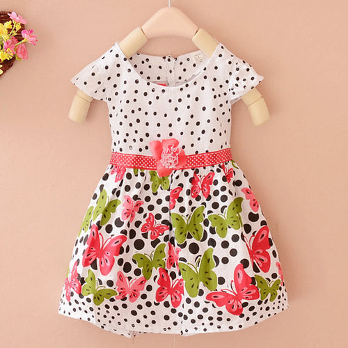 2-4Years Lovely Baby Girls Kids Princess Dress Polka Dots Butterfly One-piece Dresses J4U66