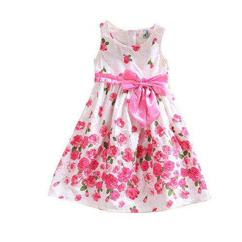 2-6 Years Kids Baby Girls Sleeveless Floral Bow Party Dress Sundress Children Princess Costume Dresses  J4U66