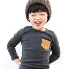 2~7 Years baby kids boys girls unisex long sleeve clothes crewneck children t-shirtss pocket decor shirt clothing J4U66