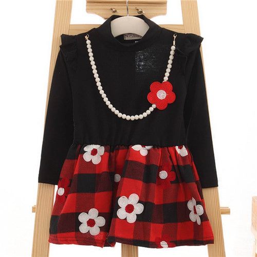 2-7Y Kids Baby Girls Flower Plaids Dress Ruffle Long Sleeve Princess One Piece Party Tutu Dresses PY J4U66