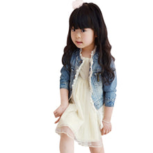 2-7Years Jean Jacket Girls Kids Denim Lace Coat Long Sleeve Botton Children Outwear Clothes  J4U66