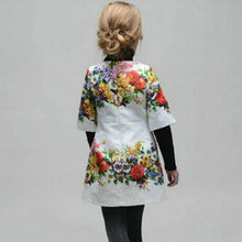 2-7Years One-piece Kids Girls Dress Vintage Floral Print 3/4 Sleeve Baby Mini Dresses  J4U66