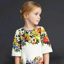 2-7Years One-piece Kids Girls Dress Vintage Floral Print 3/4 Sleeve Baby Mini Dresses  J4U66