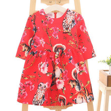 2-8Y New Kids Children Girls Floral Owl Print Princess Dress One Piece Party Dresses  J4U66
