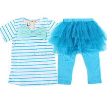 2 Pieces Kid Girls Clothes Set Stripe Bow Top T-shirt + Tutu Skirt Leggings Culottes Outfit Clothing Sets J4U66