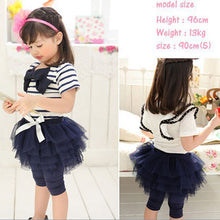 2 Pieces Kid Girls Clothes Set Stripe Bow Top T-shirt + Tutu Skirt Leggings Culottes Outfit Clothing Sets J4U66