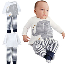 2 Pieces Toddler Kids Baby Boys Clothes Sets Cotton Long Sleeve Tops + Stripe Pants Trousers Outfit Children Clothing Set 0-4Y J4U66