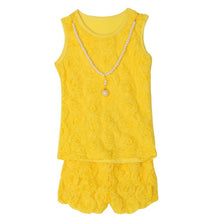 2 Pieces/set Kids Girls Clothes Sets Rose Flower Top Shirt + Bloomer Short Pants + Pearl Necklace Outfits J4U66