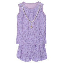 2 Pieces/set Kids Girls Clothes Sets Rose Flower Top Shirt + Bloomer Short Pants + Pearl Necklace Outfits J4U66