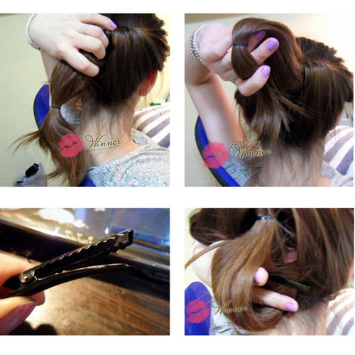 2* Plastic Topsy Tail Hair Styling Braider Ponytail Styling Bun Maker Clip Tool Black Curler  J4U66