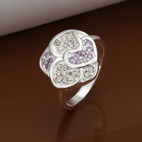 silver plated ring jewelry austria crystal flower ring smtr350 J4U66