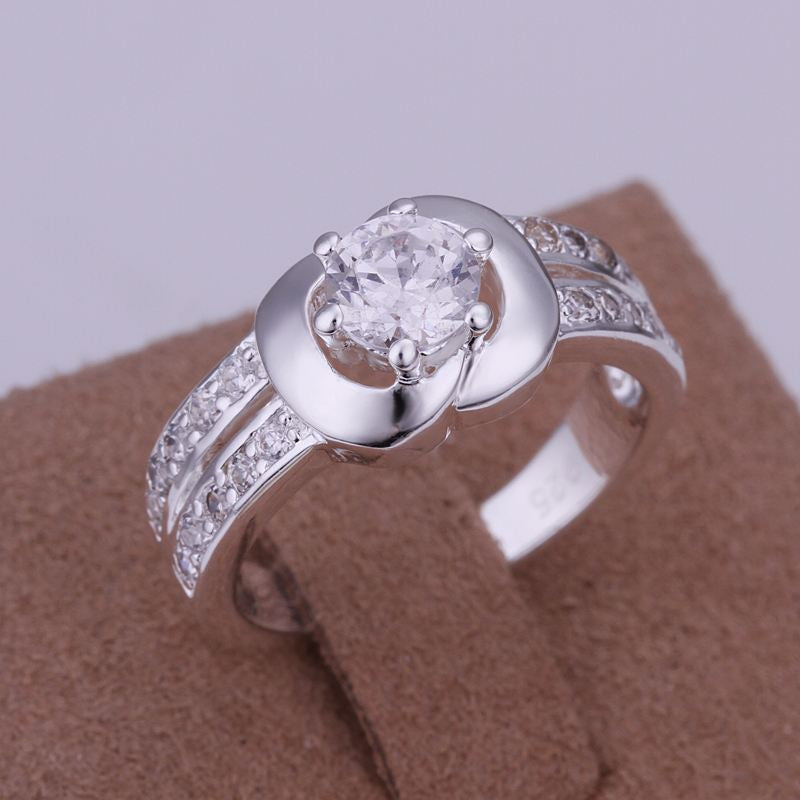 silver plated ring jewelry inlaid stone apple shaped ring smtr13 J4U66