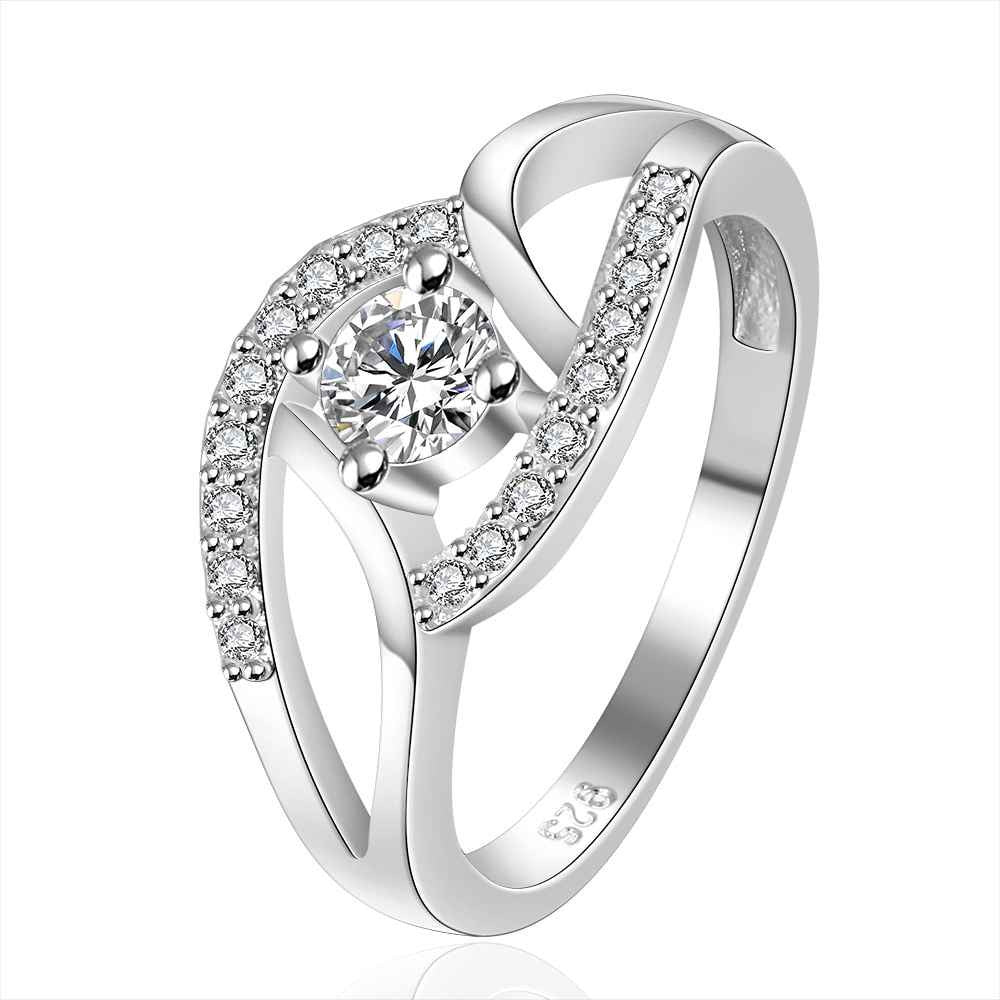 silver plated ring jewelry inlaid stone bicyclic ring smtr142 J4U66