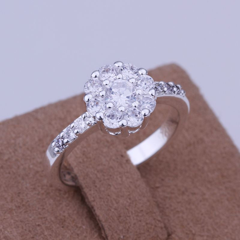 silver plated ring jewelry inlaid stone flower ring smtr152 J4U66