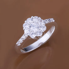 silver plated ring jewelry inlaid stone flower ring smtr152 J4U66