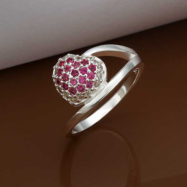 silver plated ring jewelry insets crystal heart ring smtr315 J4U66