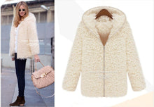 women fluffy shaggy coat faux fur zipper outerwear thick hoodie warm coats J4U66