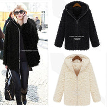 women fluffy shaggy coat faux fur zipper outerwear thick hoodie warm coats J4U66