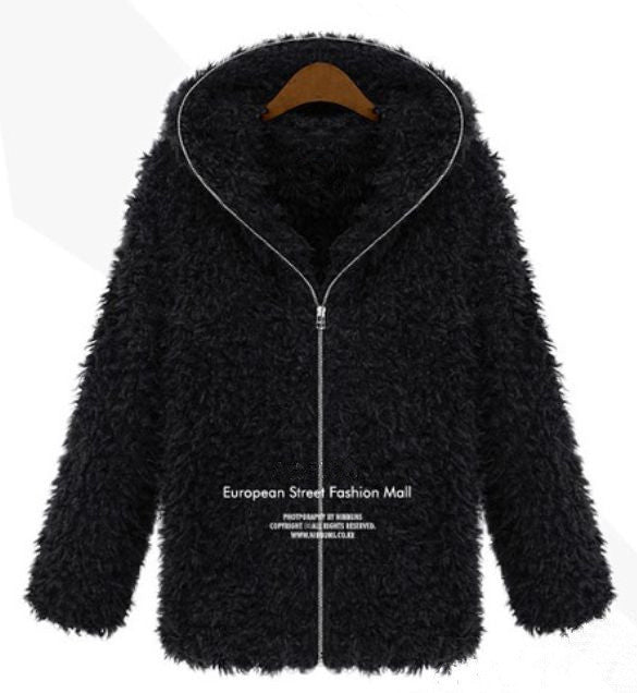 women fluffy shaggy coat faux fur zipper outerwear thick hoodie warm coats J4U66