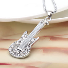retro punk necklace rhinestone guitar pendant necklace chain for man womem vintage jewelry J4U66