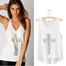women sexy t-shirts scoop neckline shining cross vest racerback tanks women tops black J4U66